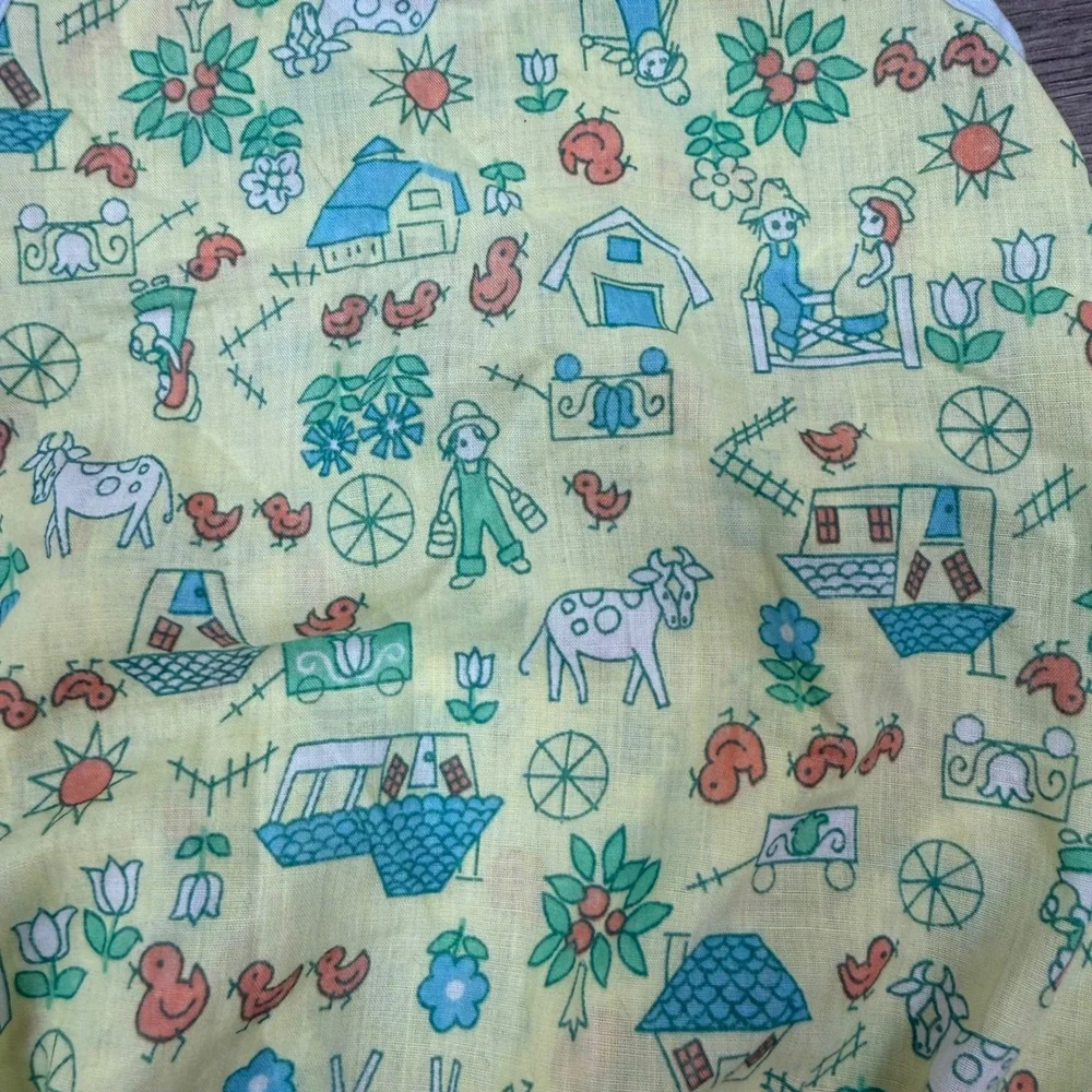 Vintage Baby Romper Farm Animal Print Yellow Cotton One‑Piece 3–6M Cottagecore